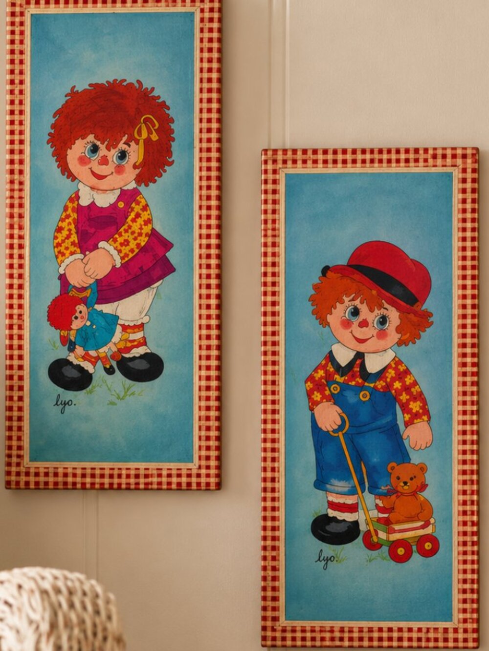 Vintage Raggedy Ann & Andy‎ Wall Plaques Soroka Pair